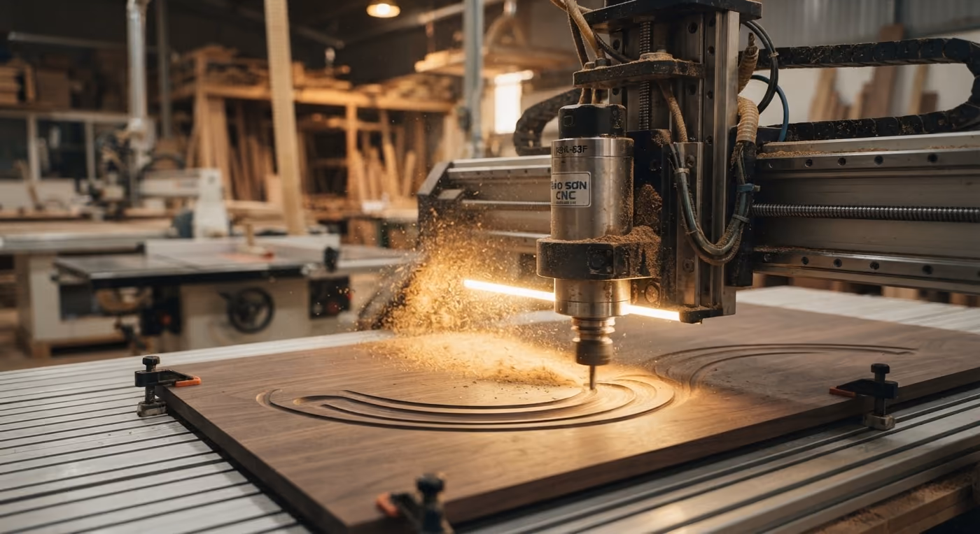 Máy cắt ván CNC tại xưởng sản xuất nội thất